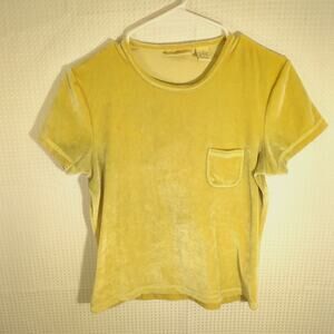 Limited America M Yellow Velour Short Sleeve Pocket Tee Shirt Y2K 90s Vintage